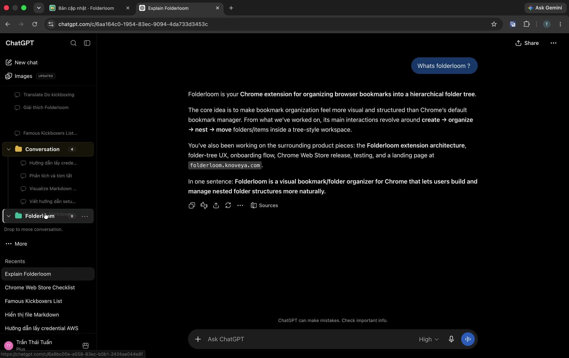 Folderloom nested folders for organizing AI conversations by project